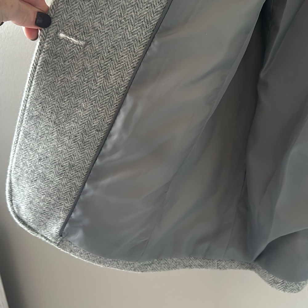 Talbots Women’s Shetland Blazer Jacket Light Gray Removable Faux Fur Trim Sz 12 - Picture 11 of 14